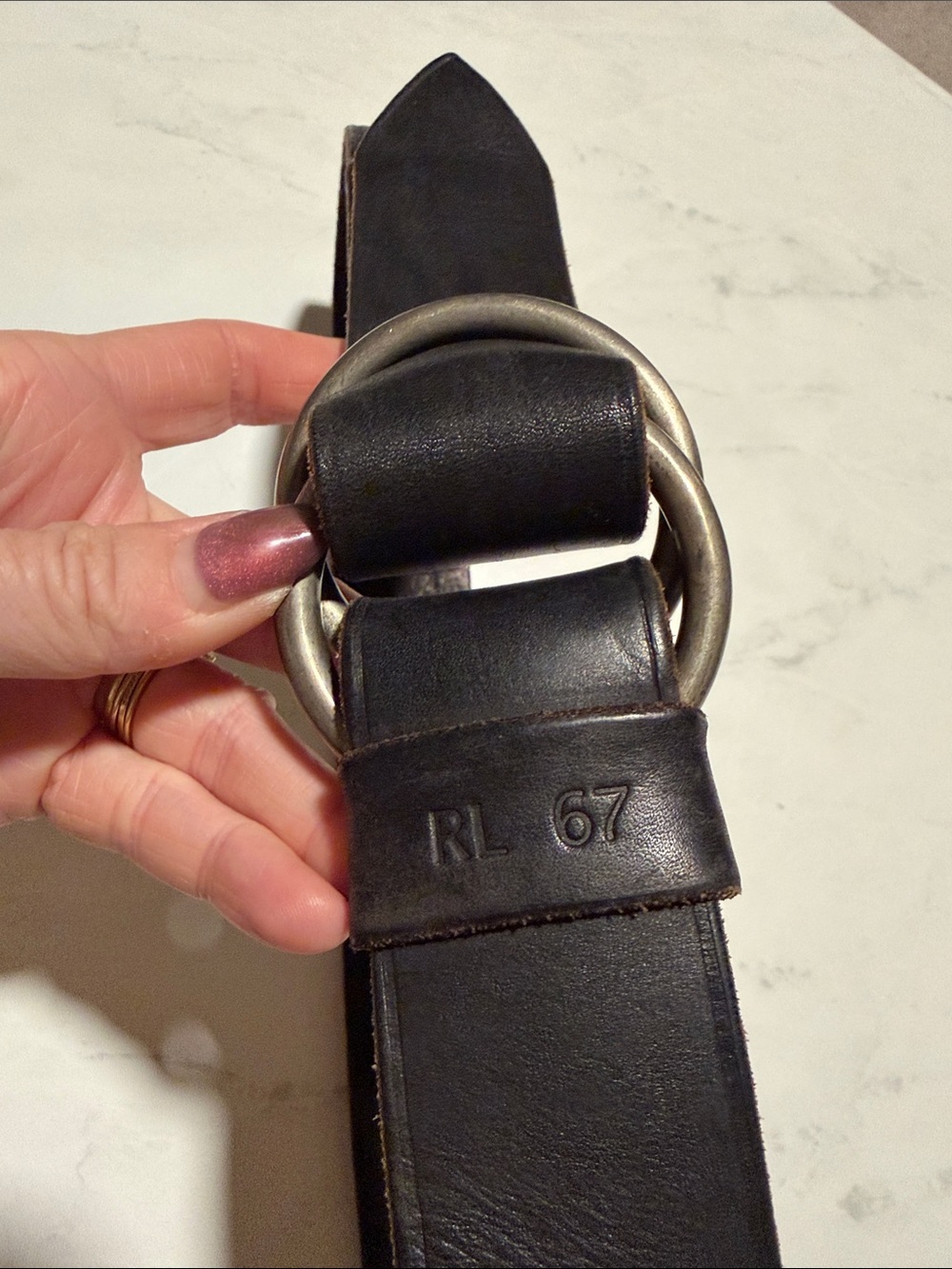 RARE Ralph Lauren RL67 Black Leather Ring-Buckle Belt